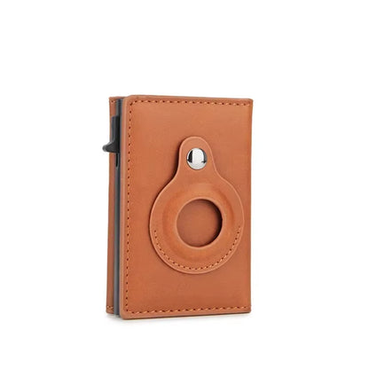 Anti Theft Mens Wallet Credit Card Holder Smart Wallets for Apple Air Tag RFID Blocking Slim Carbon Fiber Airtag Brown Walet